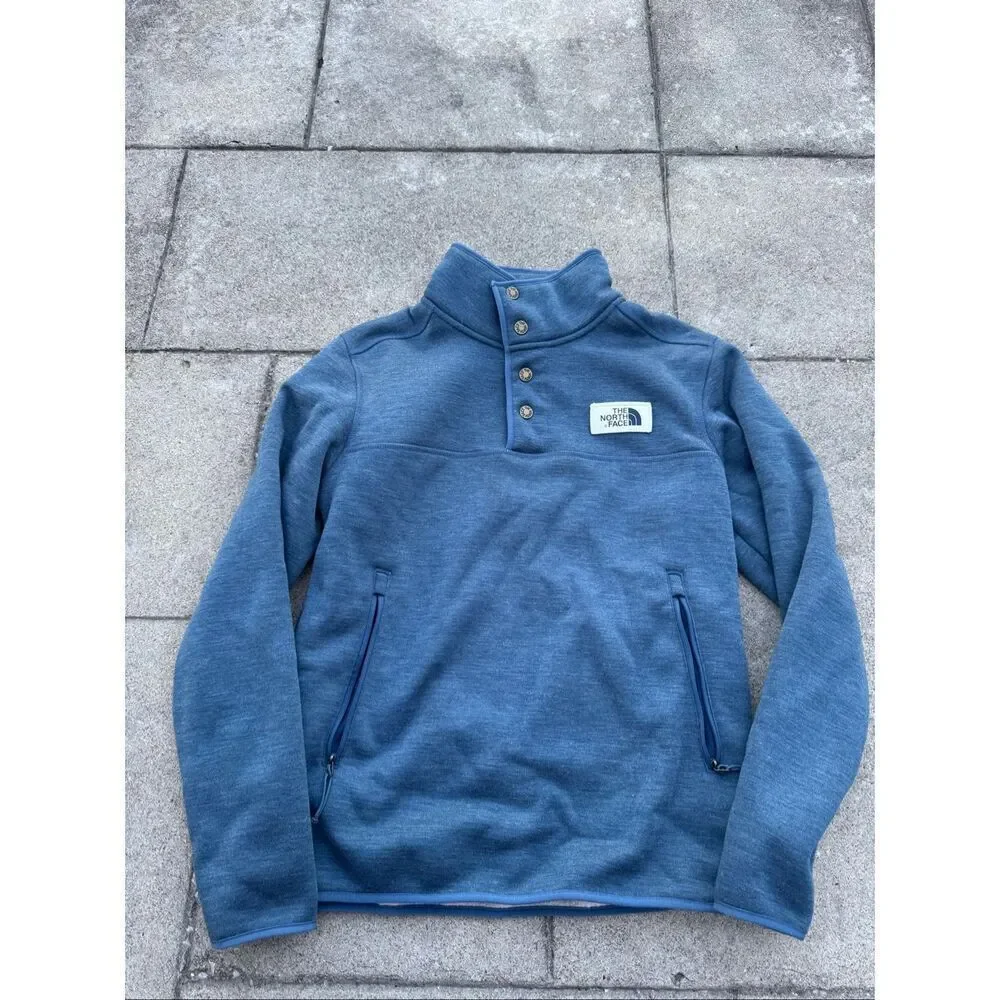 The North Face Fleece Pullover Jacket Mens Small Blue Snap Neck Sherpa Lined